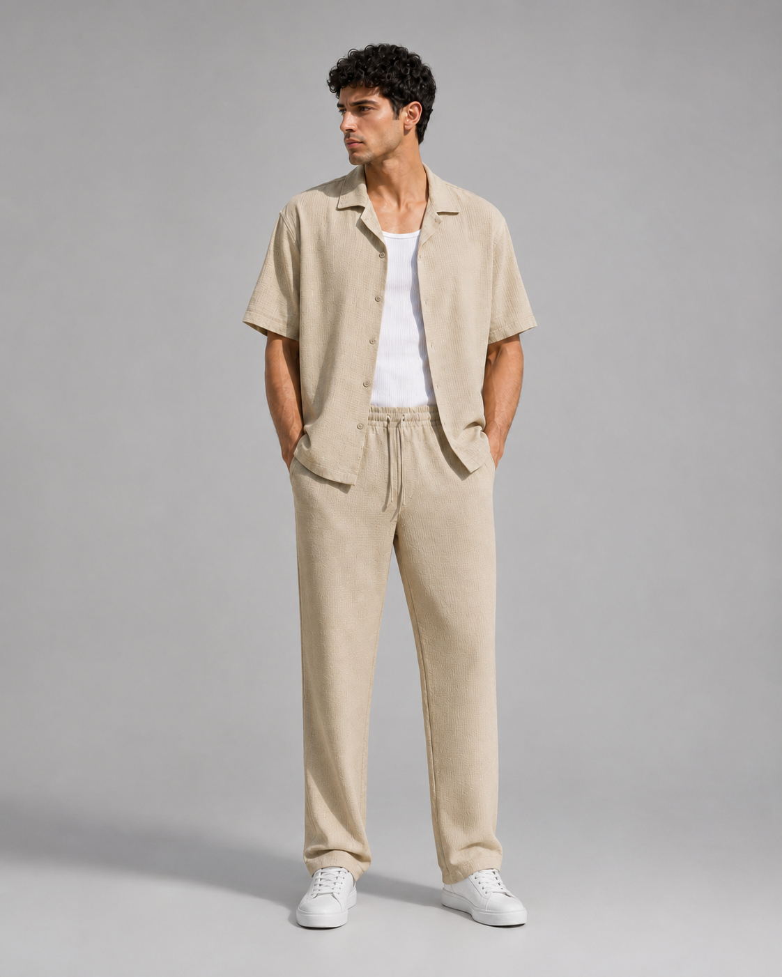 Textured Resort Co-Ord Set - Beige