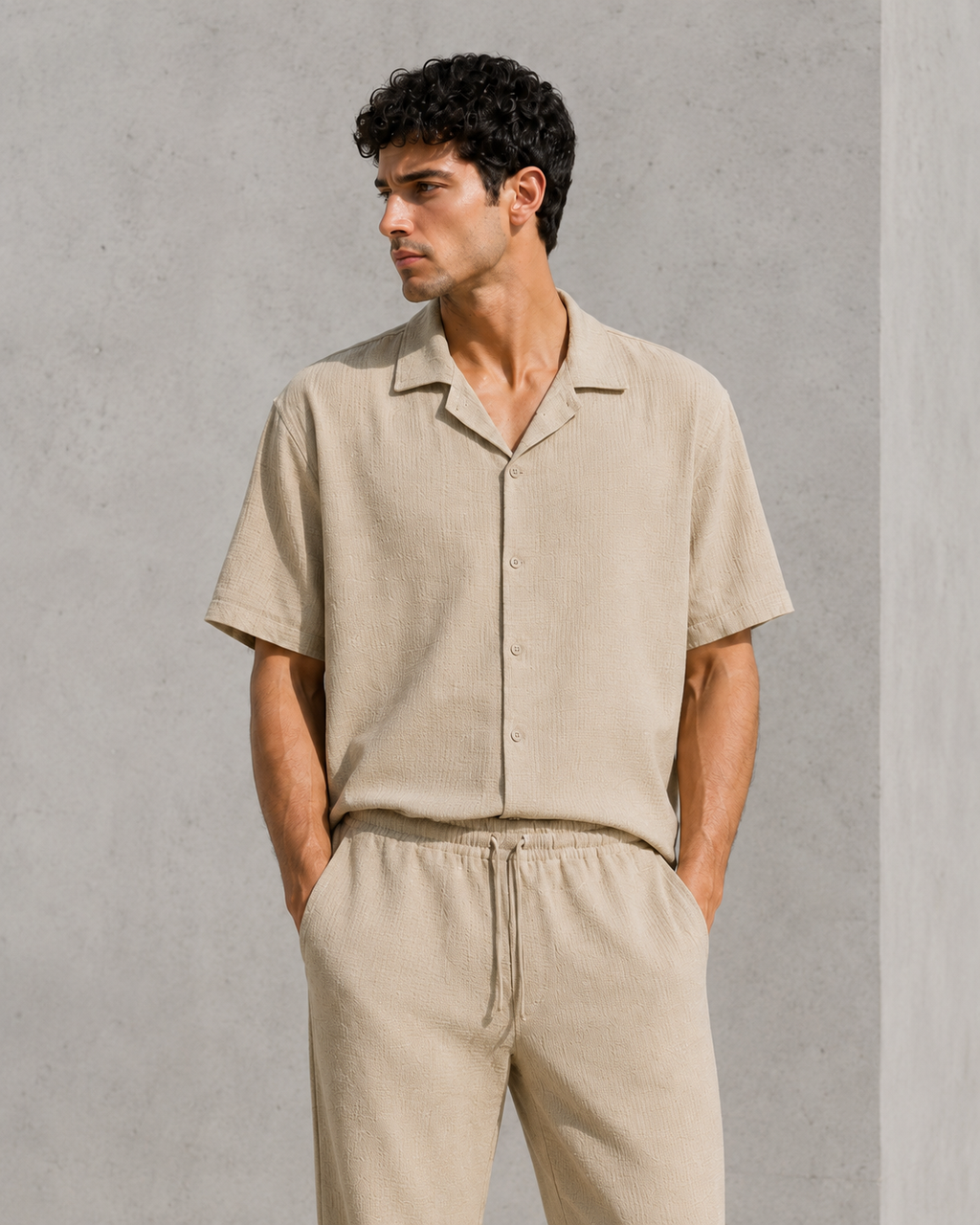 Textured Resort Co-Ord Set - Beige