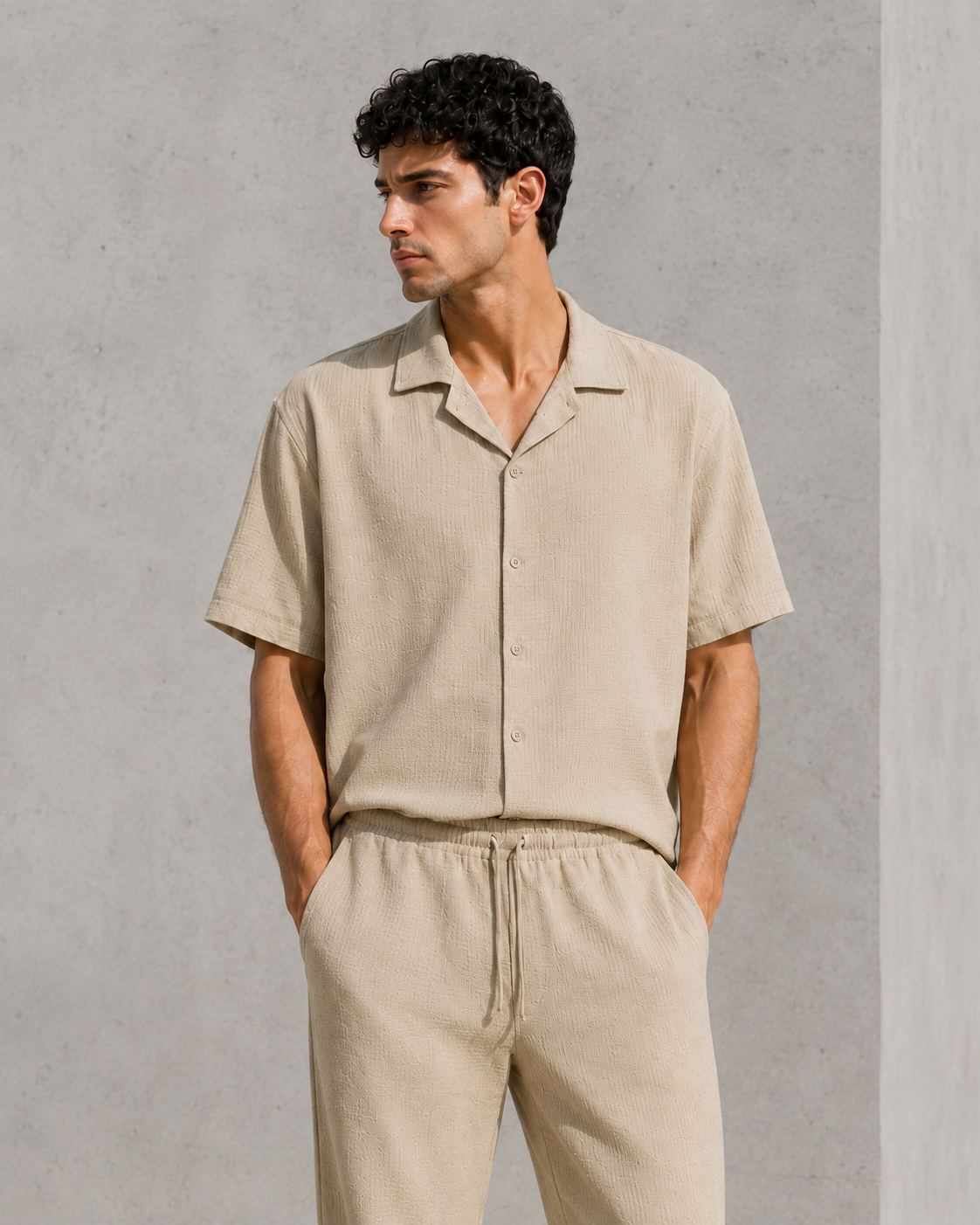 Textured Resort Co-Ord Set - Beige