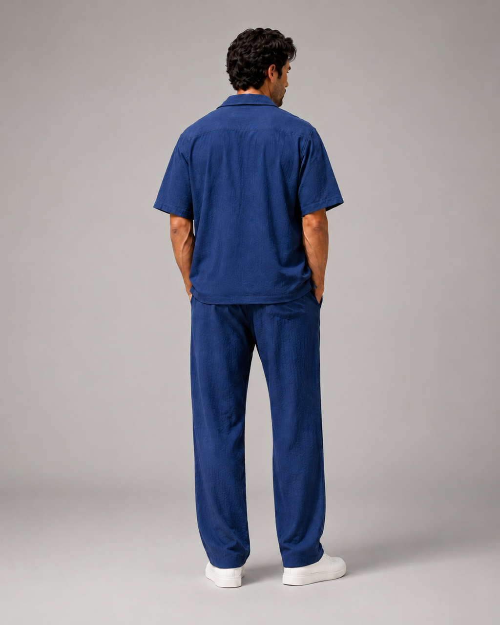 Textured Resort Co-Ord Set - Navy