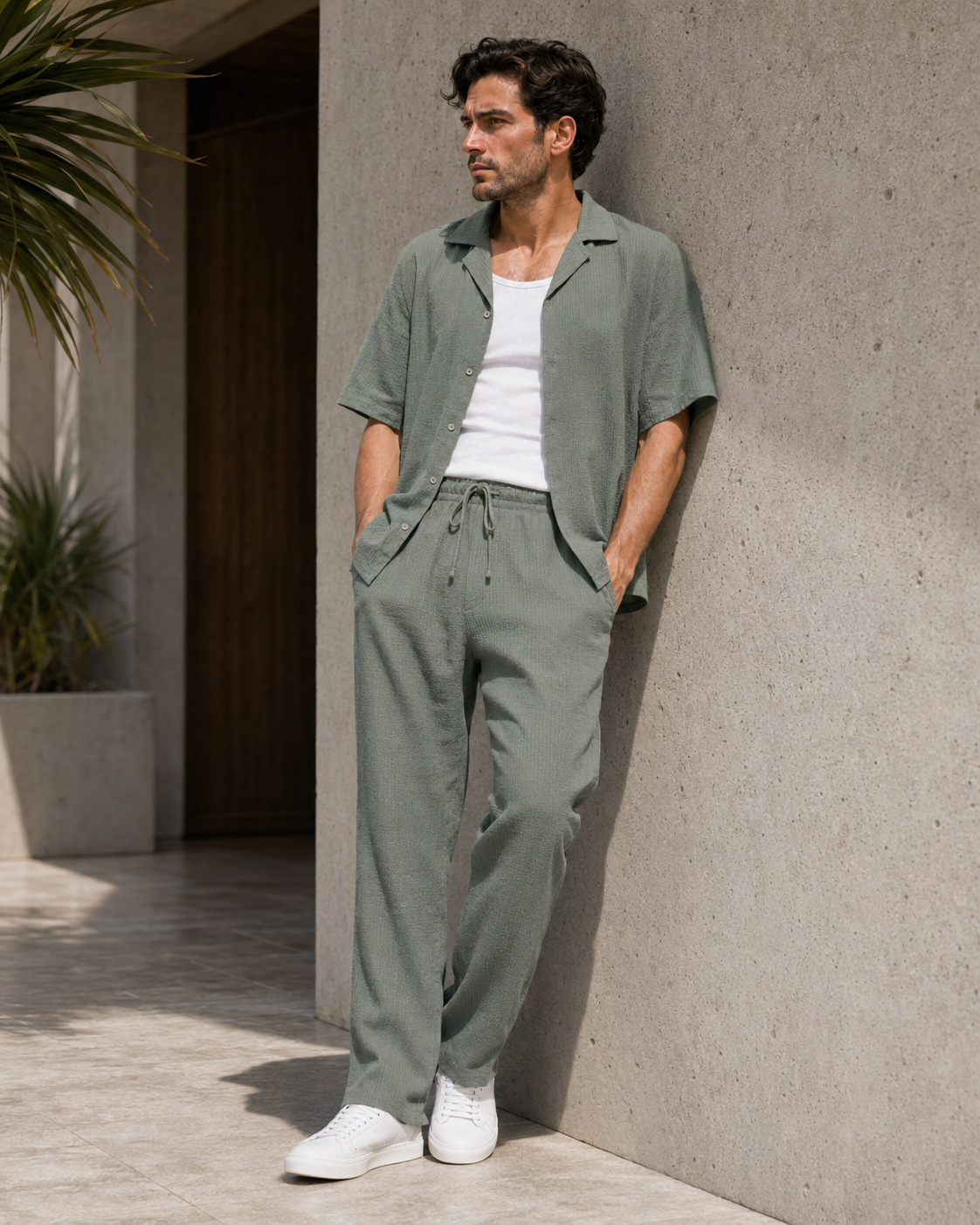 Textured Resort Co-Ord Set - Sage Green