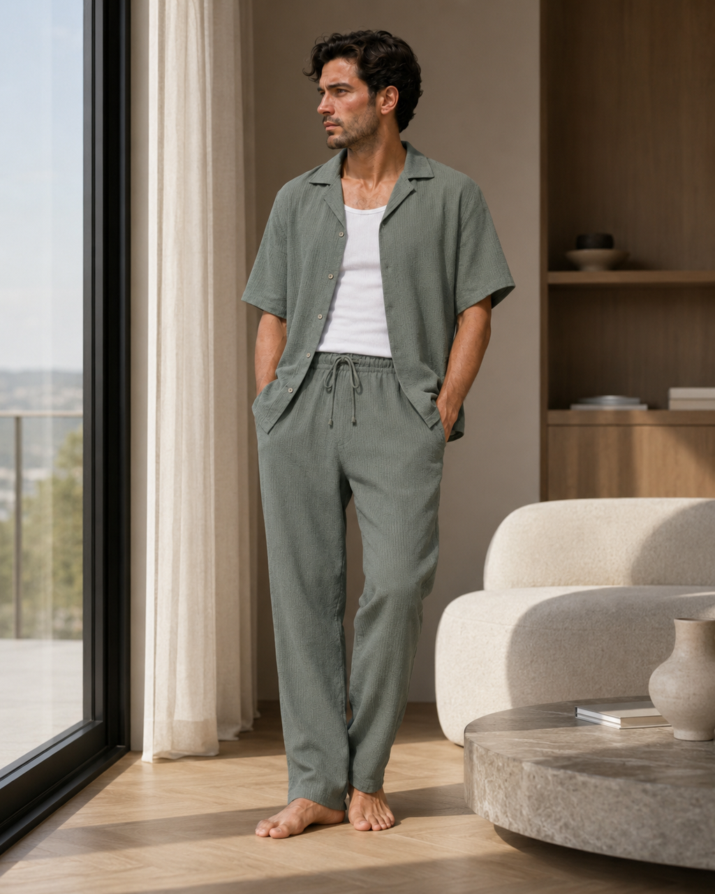 Textured Resort Co-Ord Set - Sage Green