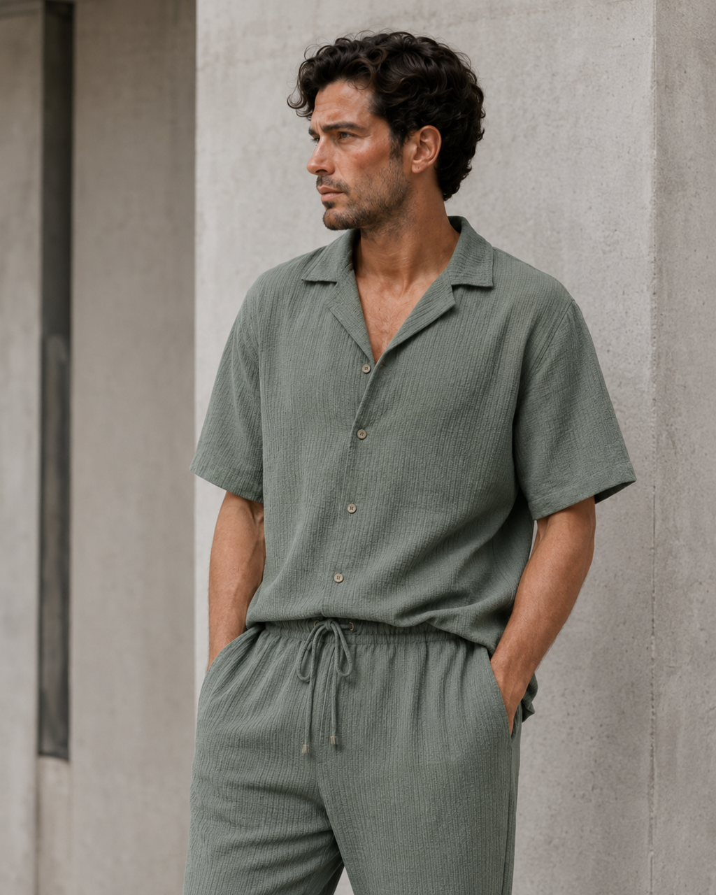 Textured Resort Co-Ord Set - Sage Green